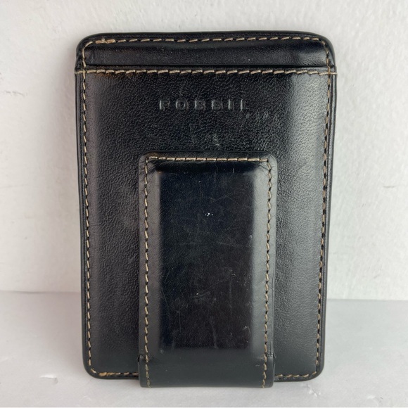 🚦3/$33 Fossil Black Leather Money Clip - Bundle Bundle Bundle!! - Picture 1 of 3